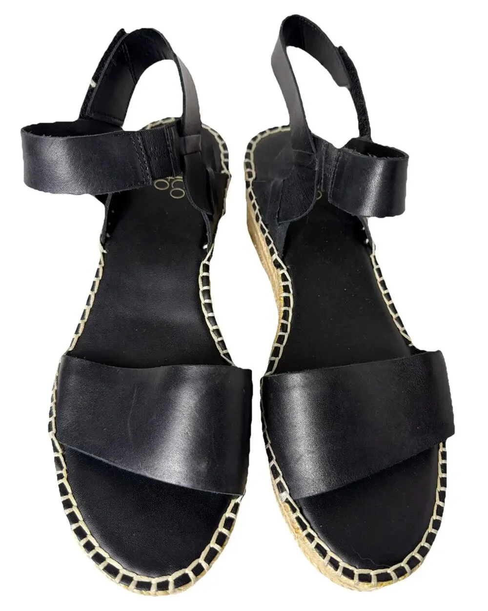 Franco Sarto Patra Black Leather Wedge Espadrille Sandal Sz. 9.5M